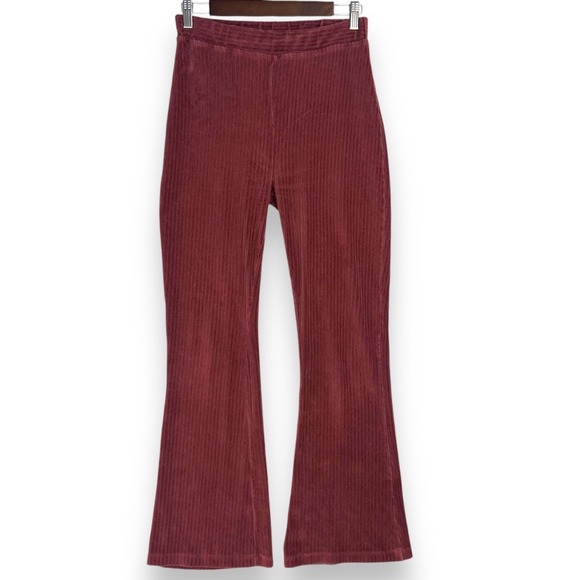 Urban Outfitters Archive Beauj Velour Rib Flare Trousers Pants Pull On Maroon‎ M - Picture 1 of 14